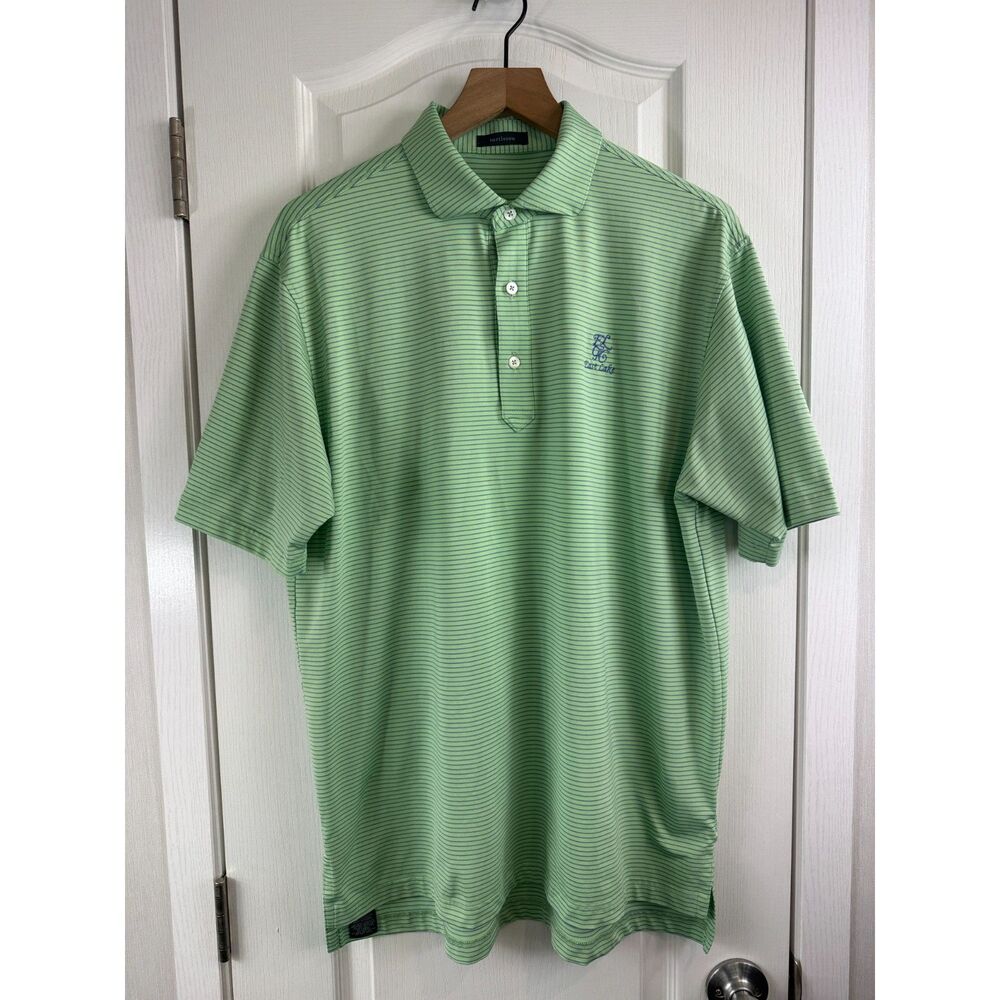 Turtleson Men’s Golf Polo Large Green Blue Stripe ELGC East Lake Embroidered